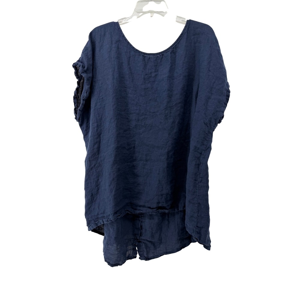 Terzo Millennio Italy Linen Tunic Top Navy Blue Button Back Oversized 3X 880P